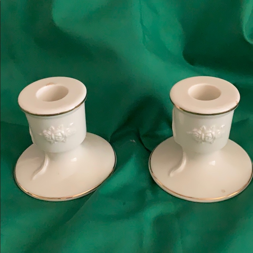 Two Lenox Rose Blossom candlesticks